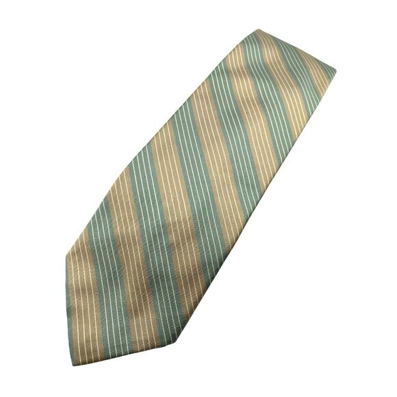 Saddle Club Other - Saddle Club Tan Blue Striped Italy Italian Silk Tie Neck Luxury Vintage Mens